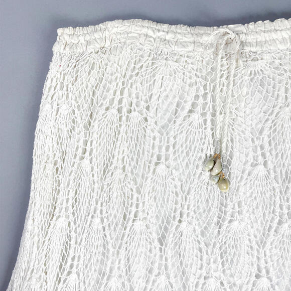 Vintage White Crochet Knit Maxi Skirt with Drawstring Waist - Picture 3 of 8